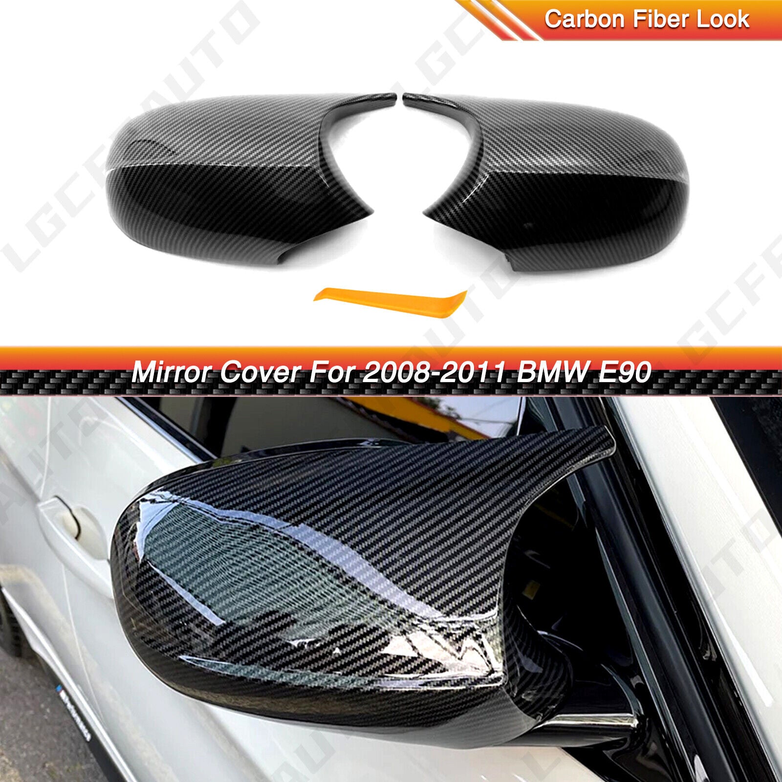 2X Carbon Fiber Mirror Cover Cap for BMW E90 E92 E93 LCI 323I 328I 335I M3 Style