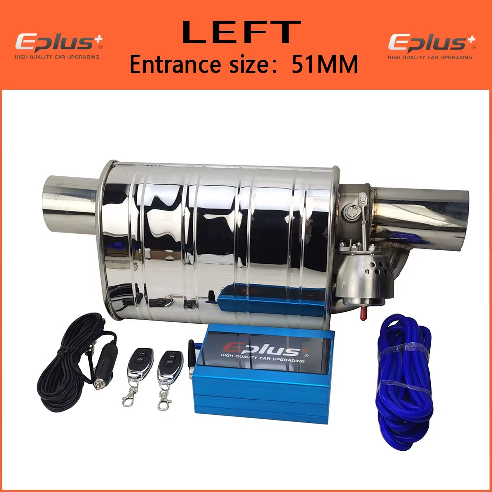 EPLUS Car Exhaust System Vacuum Valve Control Exhaust Pipe Kit Variable Silencer Stainless Universal 51 63 76 Mm Remote Control