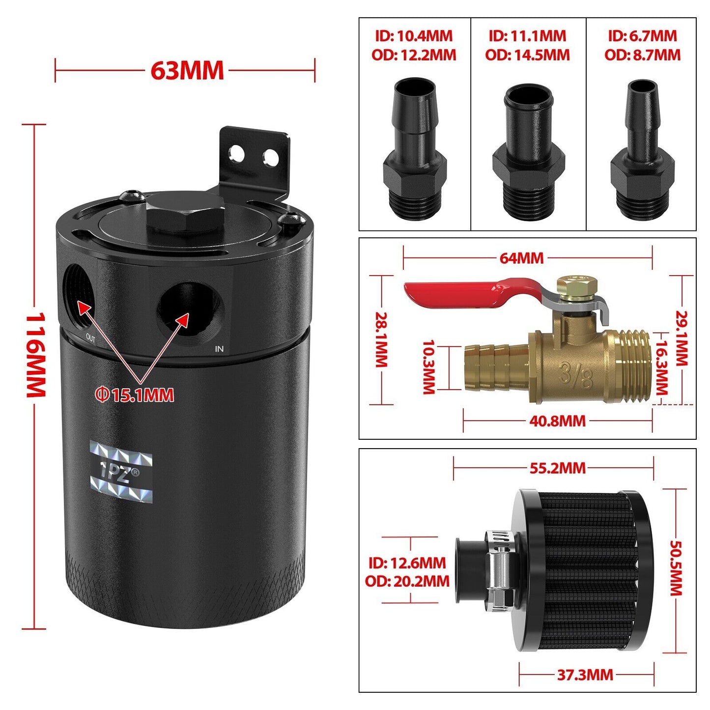 Universal Oil Catch Can Kit Reservoir Baffled Tank with Breather Filter Aluminum